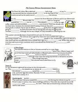 No Taxation Without Representation Fill in the Blank Notes Lesson PDF