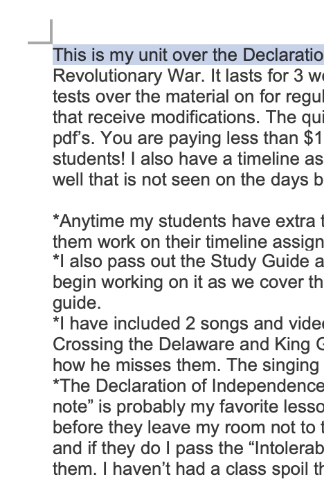 Declaration of Independence Revolutionary War Unit Lesson Plans