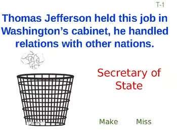 President George Washington Trashketball Review Game