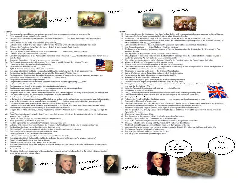 American History 88 Word Crossword Puzzle