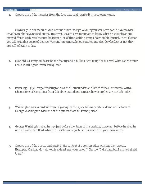 George Washington Fakebook Page Quotes