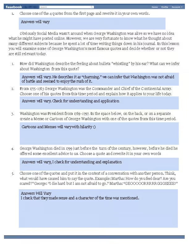 George Washington Fakebook Page Quotes