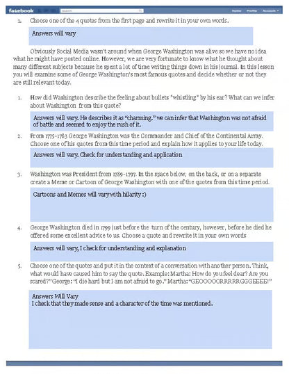 George Washington Fakebook Page Quotes