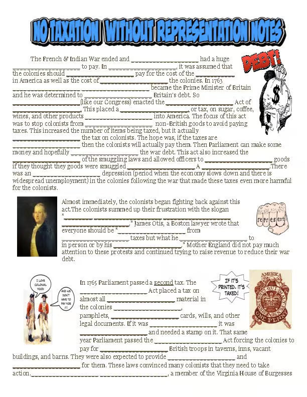 No Taxation Without Representation Notes PowerPoint Lesson Plan