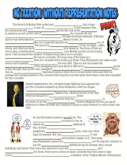 No Taxation Without Representation Notes PowerPoint Lesson Plan