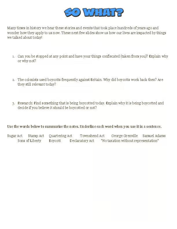 No Taxation Without Representation Notes PowerPoint Lesson Plan