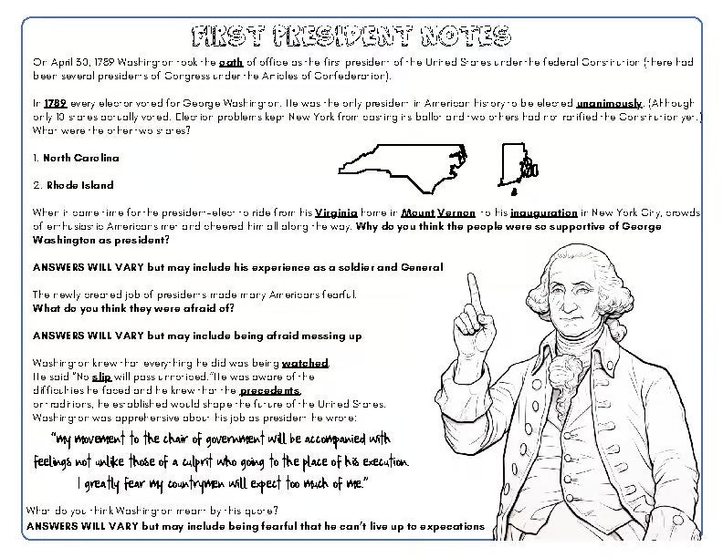 George Washington First President Notes Lesson Plan Google Slides Presentation