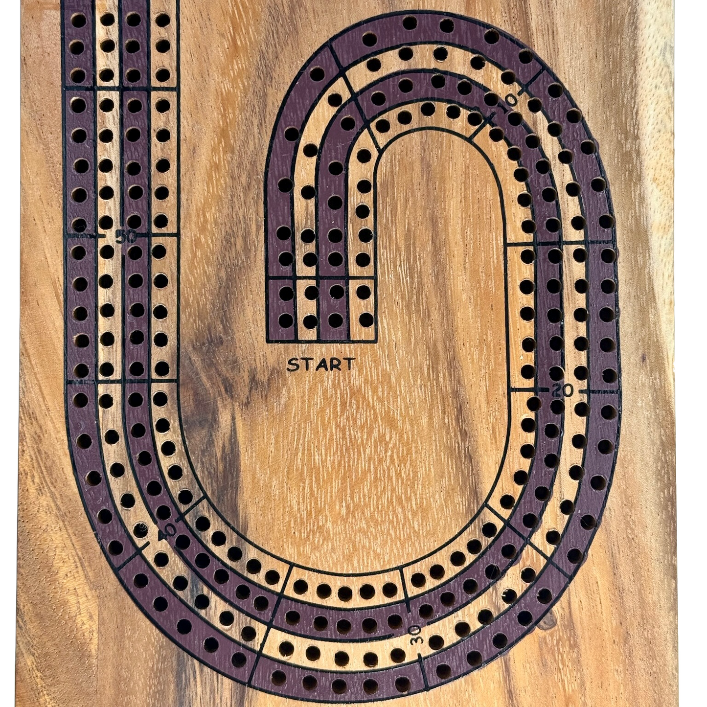 Wooden cribbage board with multiple tracks