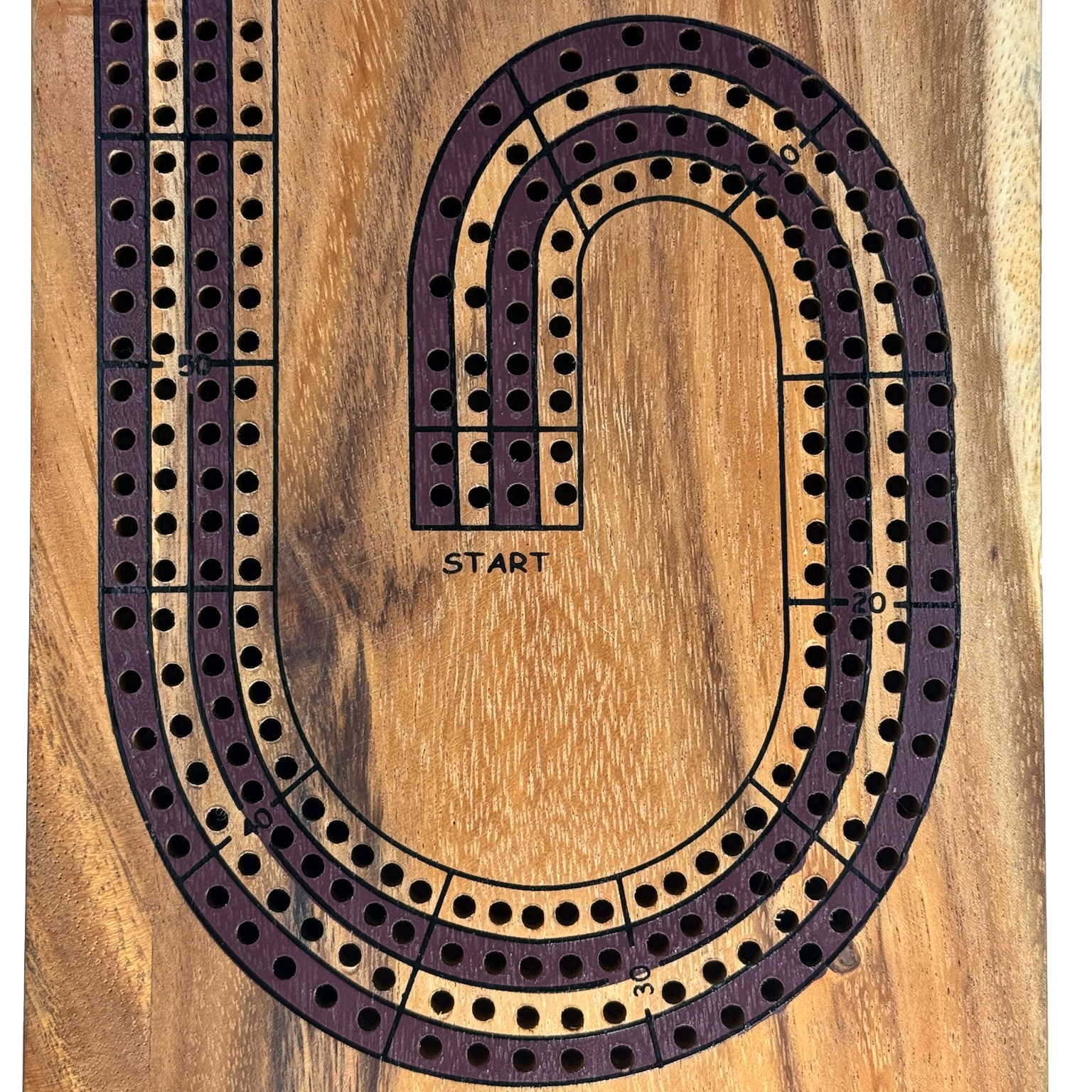 Wooden cribbage board with multiple tracks