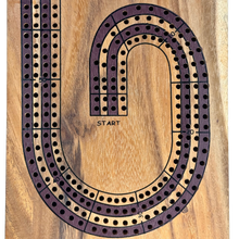 Wooden cribbage board with multiple tracks