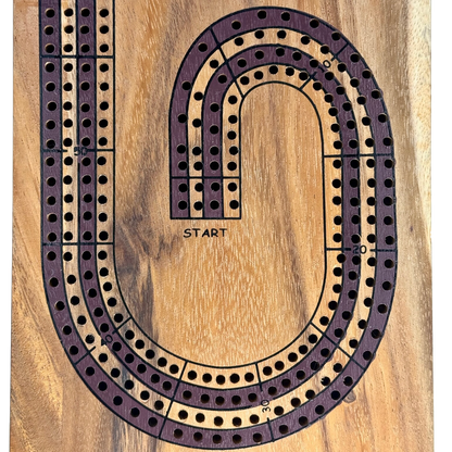 Wooden cribbage board with multiple tracks