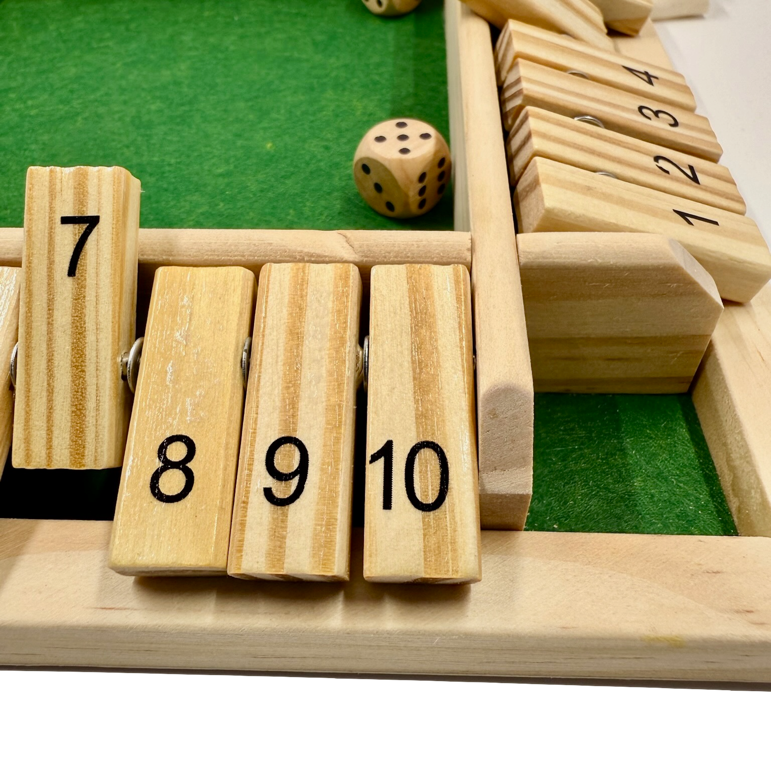 Wooden Shut the Box game close up
