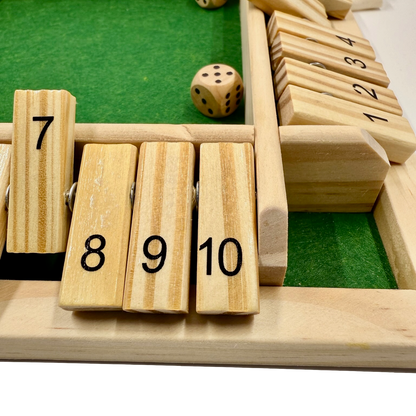 Wooden Shut the Box game close up