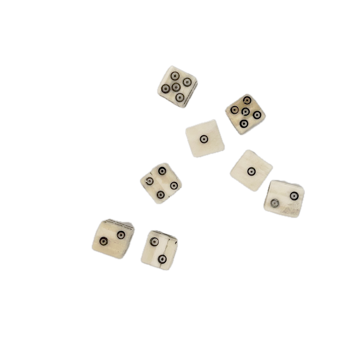 Set of bone dice on a white background