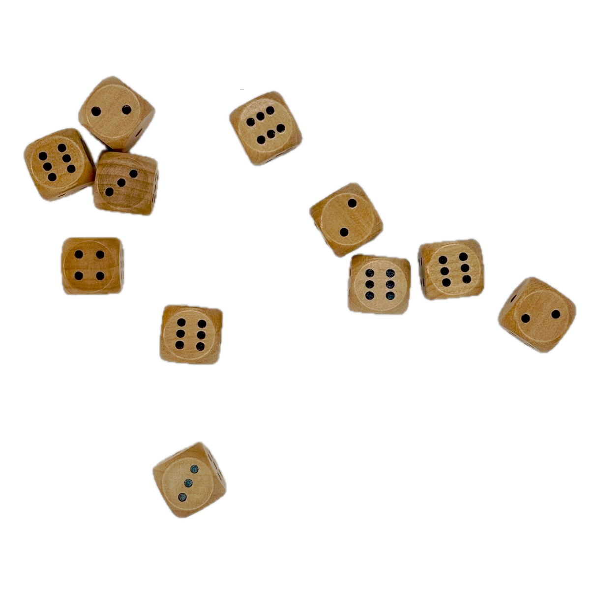 Set of wooden dice on a white background