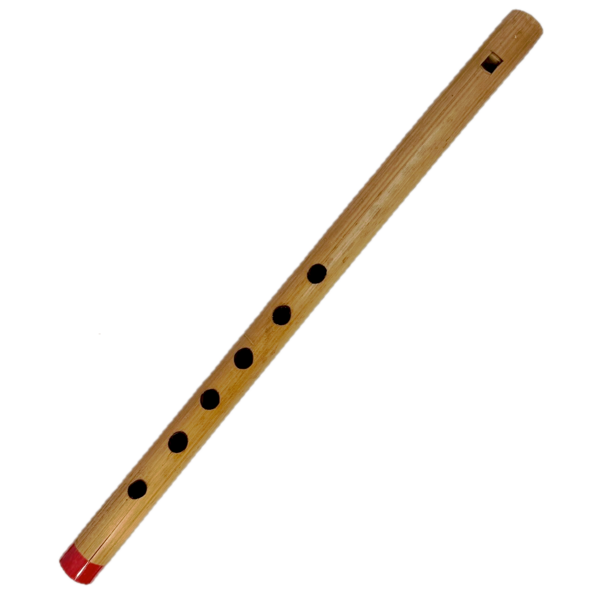 Bamboo penny whistle with holes on a white background