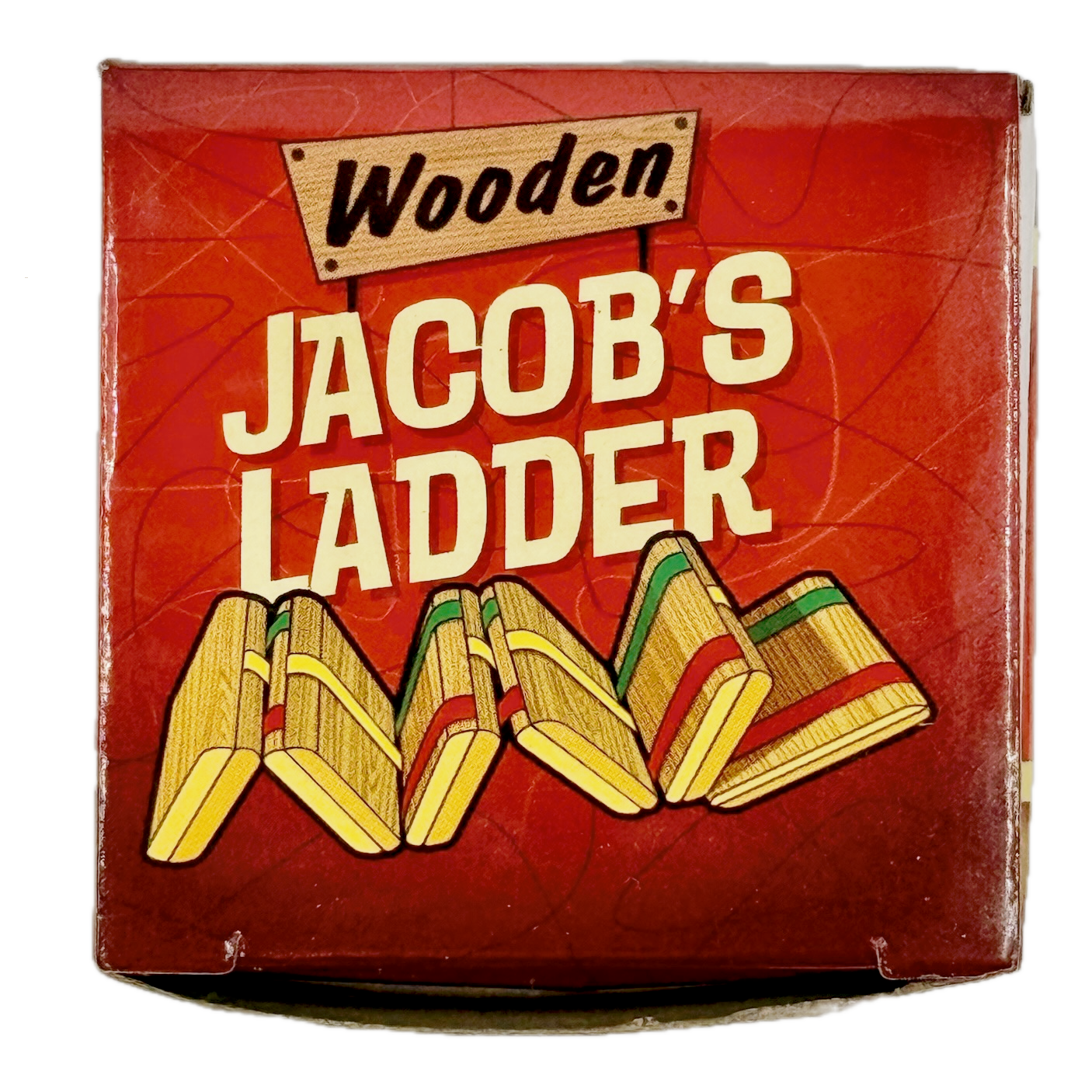 Cardboard box containing Wooden Jacob's Ladder toy