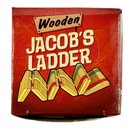 Cardboard box containing Wooden Jacob's Ladder toy
