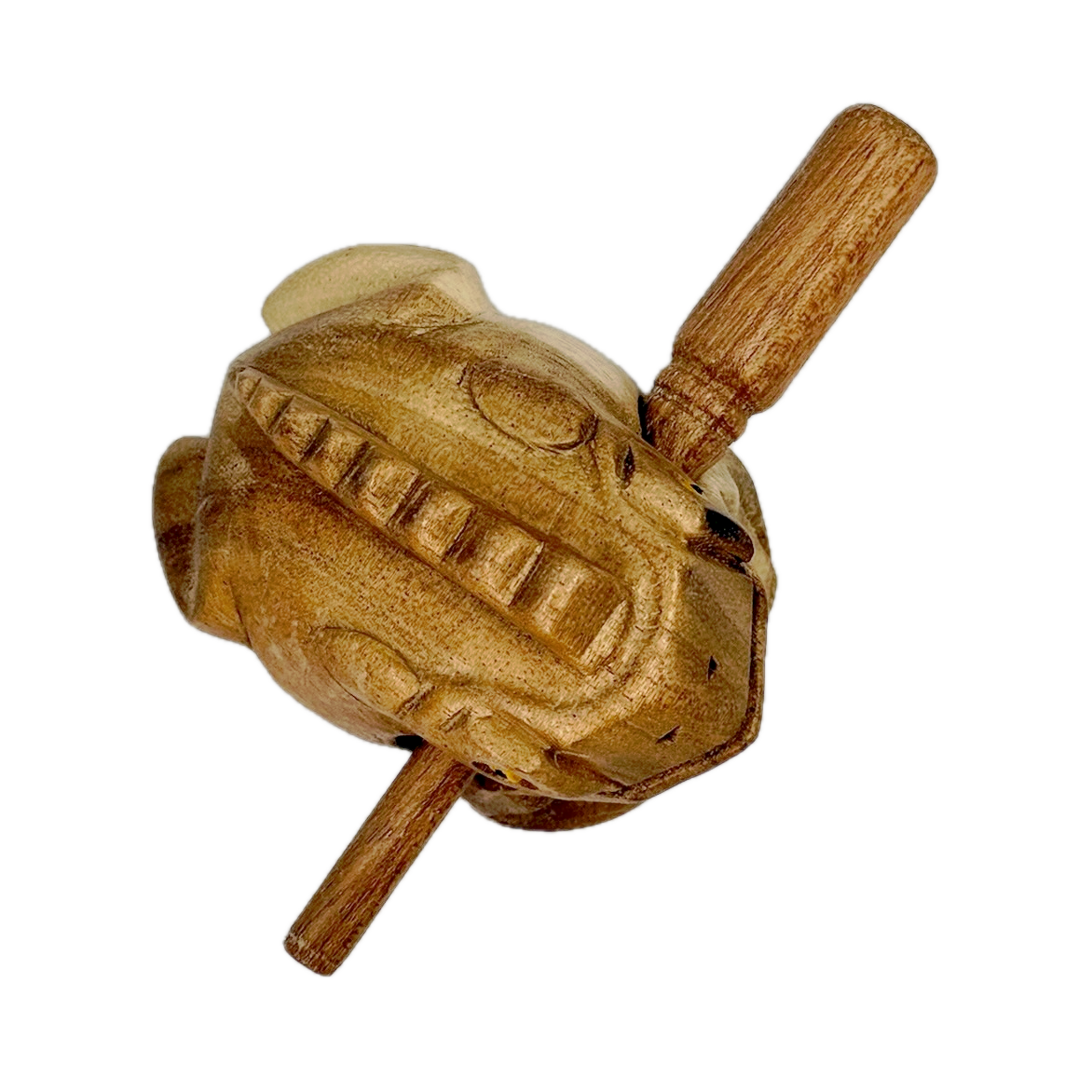 Wooden Croaky Frog toy on a white background
