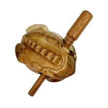 Wooden Croaky Frog toy on a white background