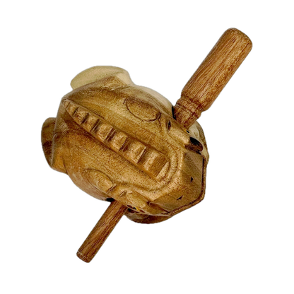Wooden Croaky Frog toy on a white background
