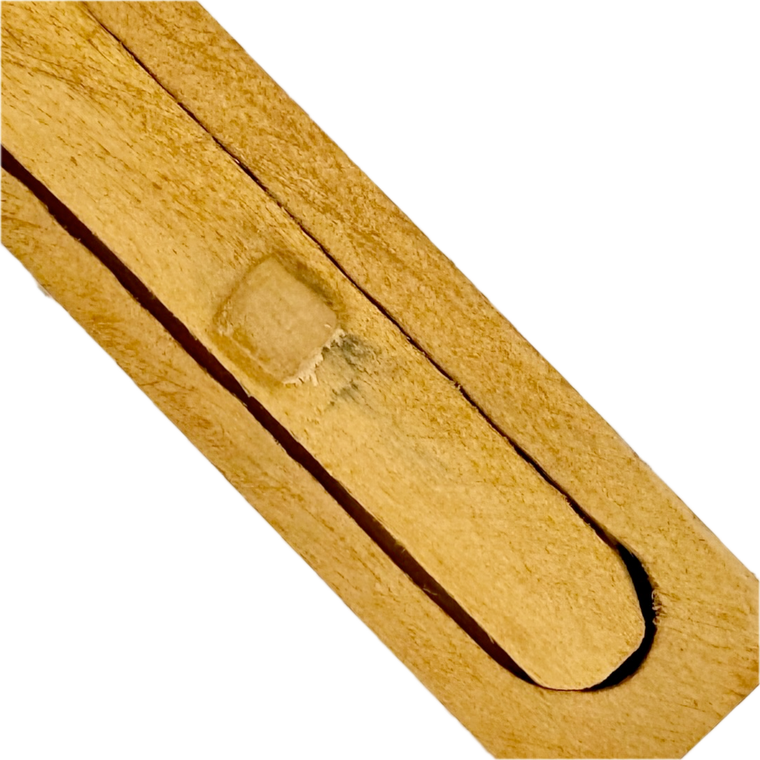 Close-up of a wooden Snake in the Box toy on a white background