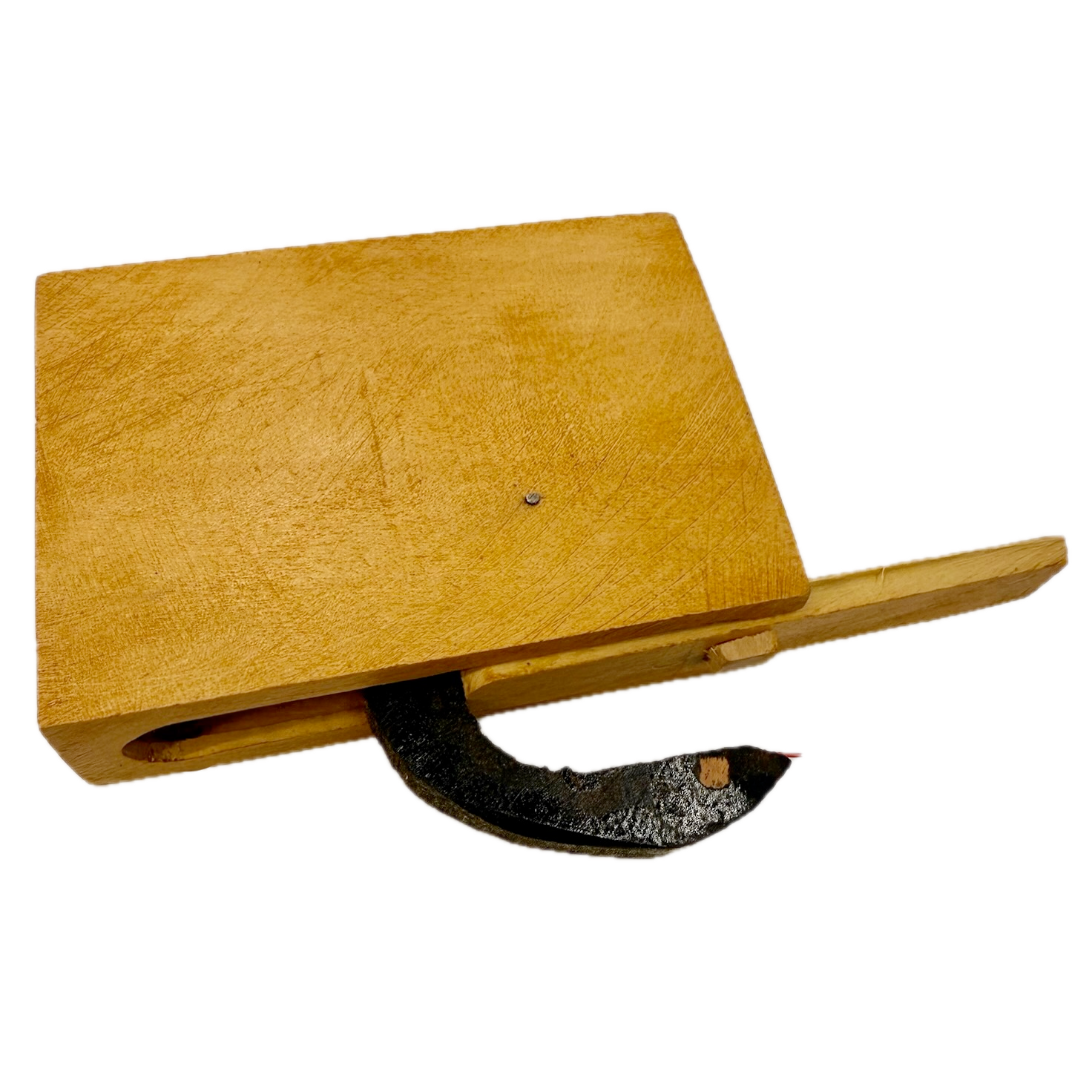 Wooden Snake in the Box toy on a white background