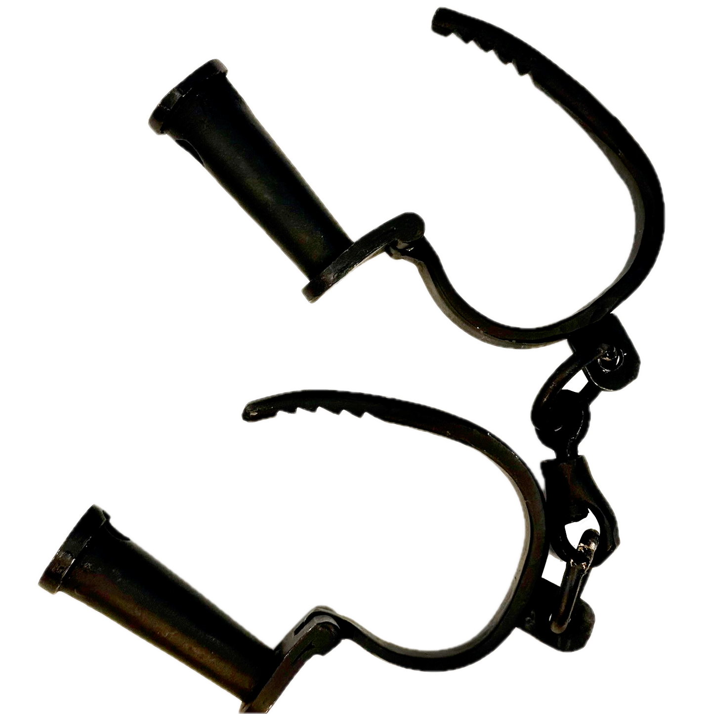 Black metal shackles on a white background