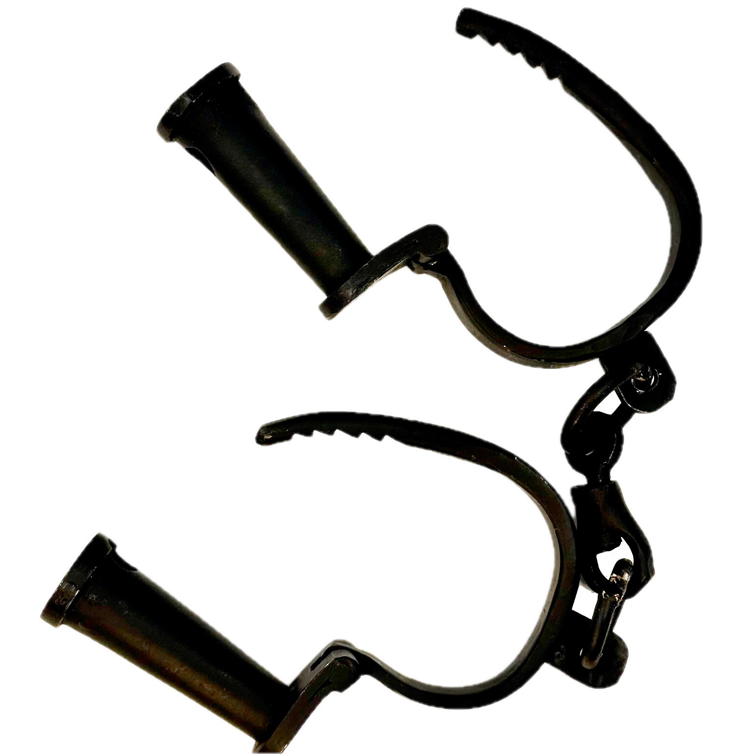 Black metal shackles on a white background