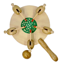 Wooden Feeding Chickens toy on a white background