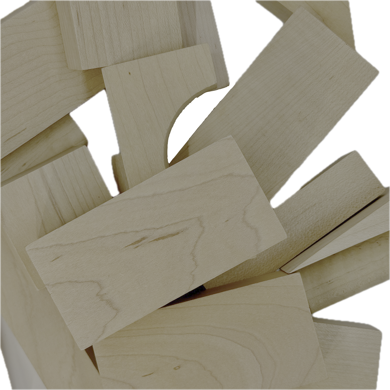 Collection of wooden blocks on a white background