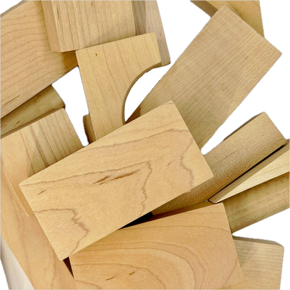 Collection of wooden blocks on a white background